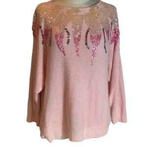 Vintage Lady De Rotchild Pink Angora Silk Blend Sequin Embellished Sweater Sz 40